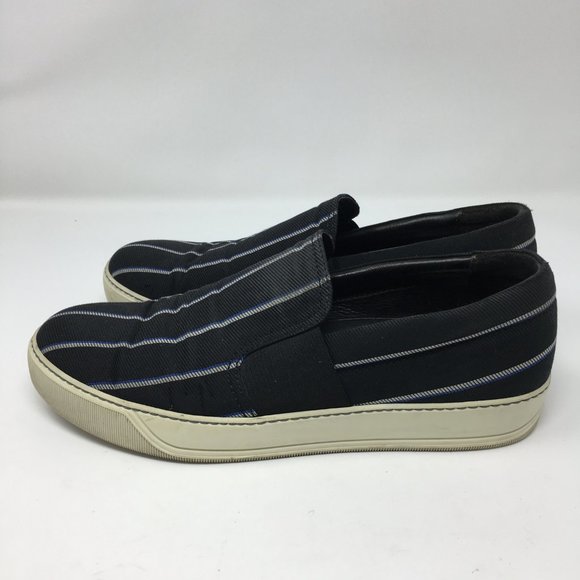 LANVIN Mens 8 Authentic Canvas Slip On Black and White Stripe Leather Interior - Picture 3 of 10